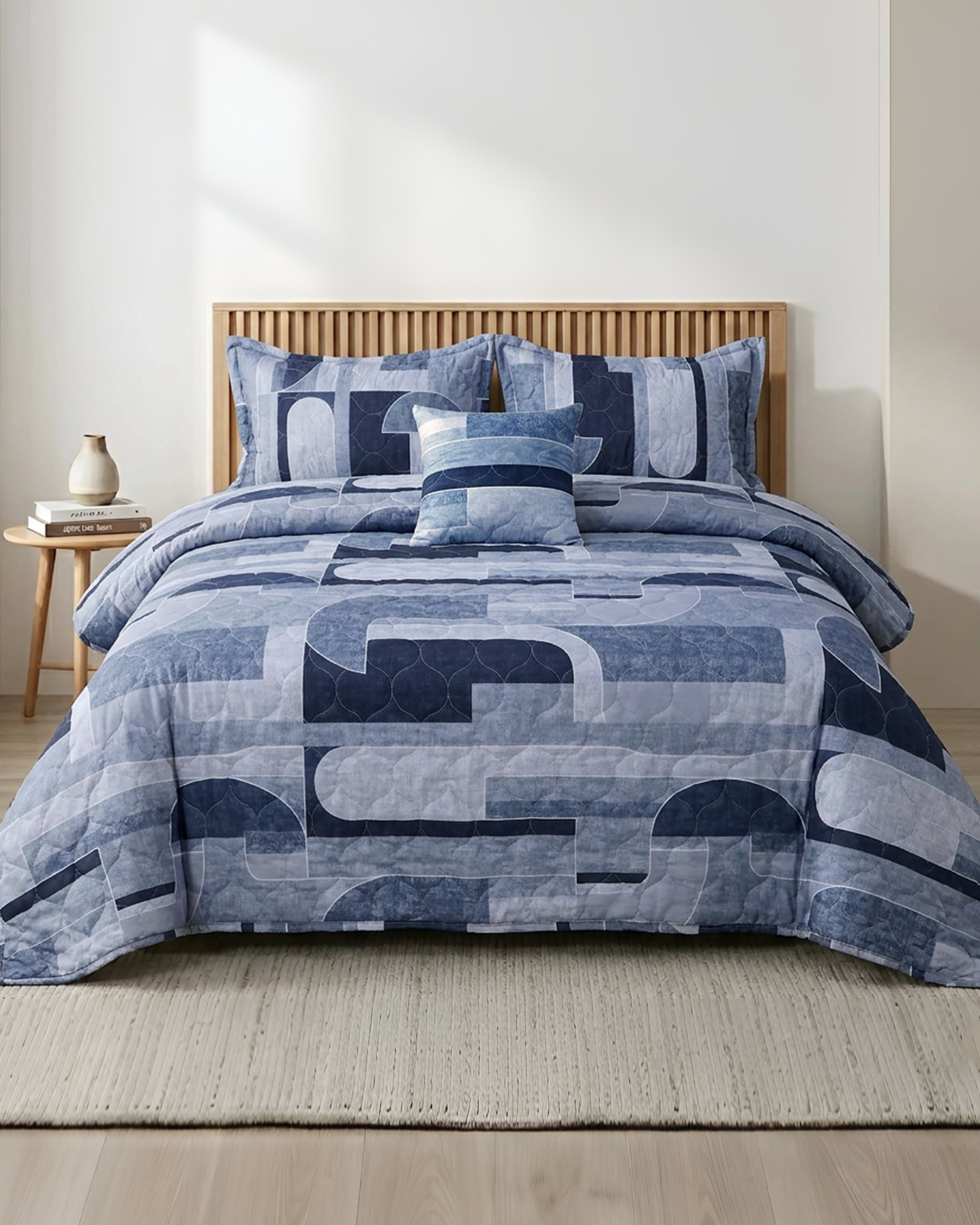 Fantasy 4 Pieces Bed Spread - Geo Blue