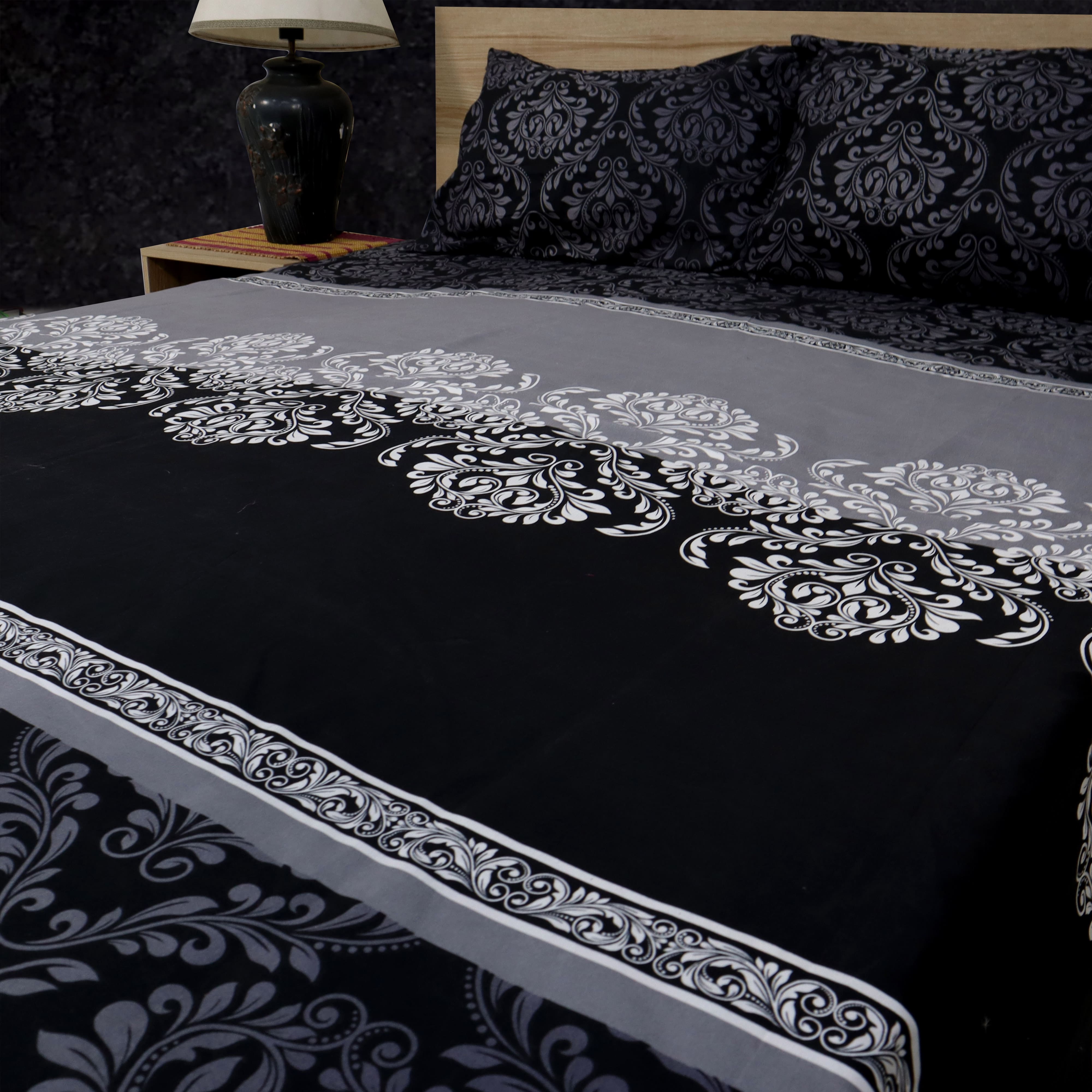 Bed Sheet Fantasy King Bed-Charcoal Rose