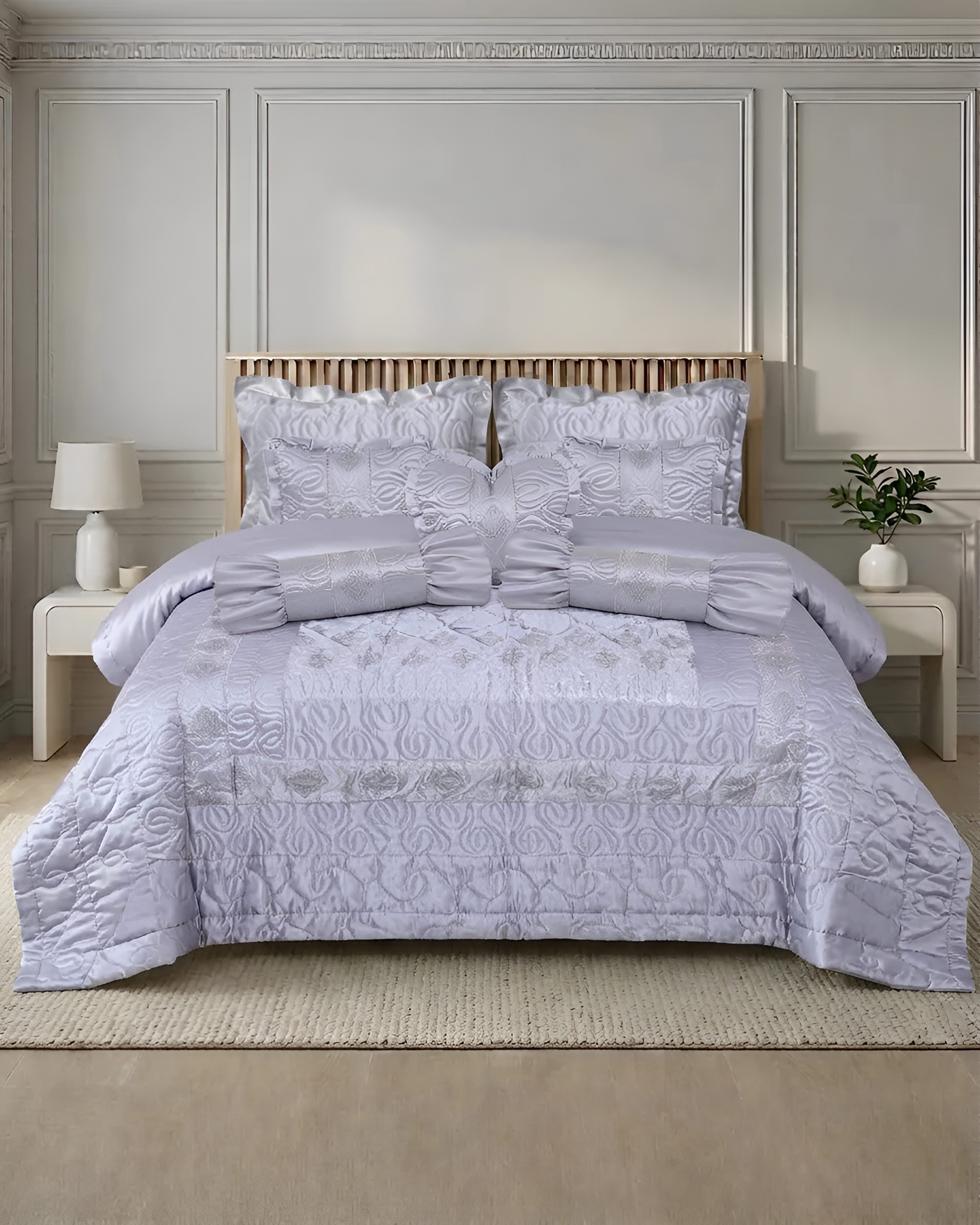 Ruby Silk 9 Piece Embroidered Bed - Moonstone