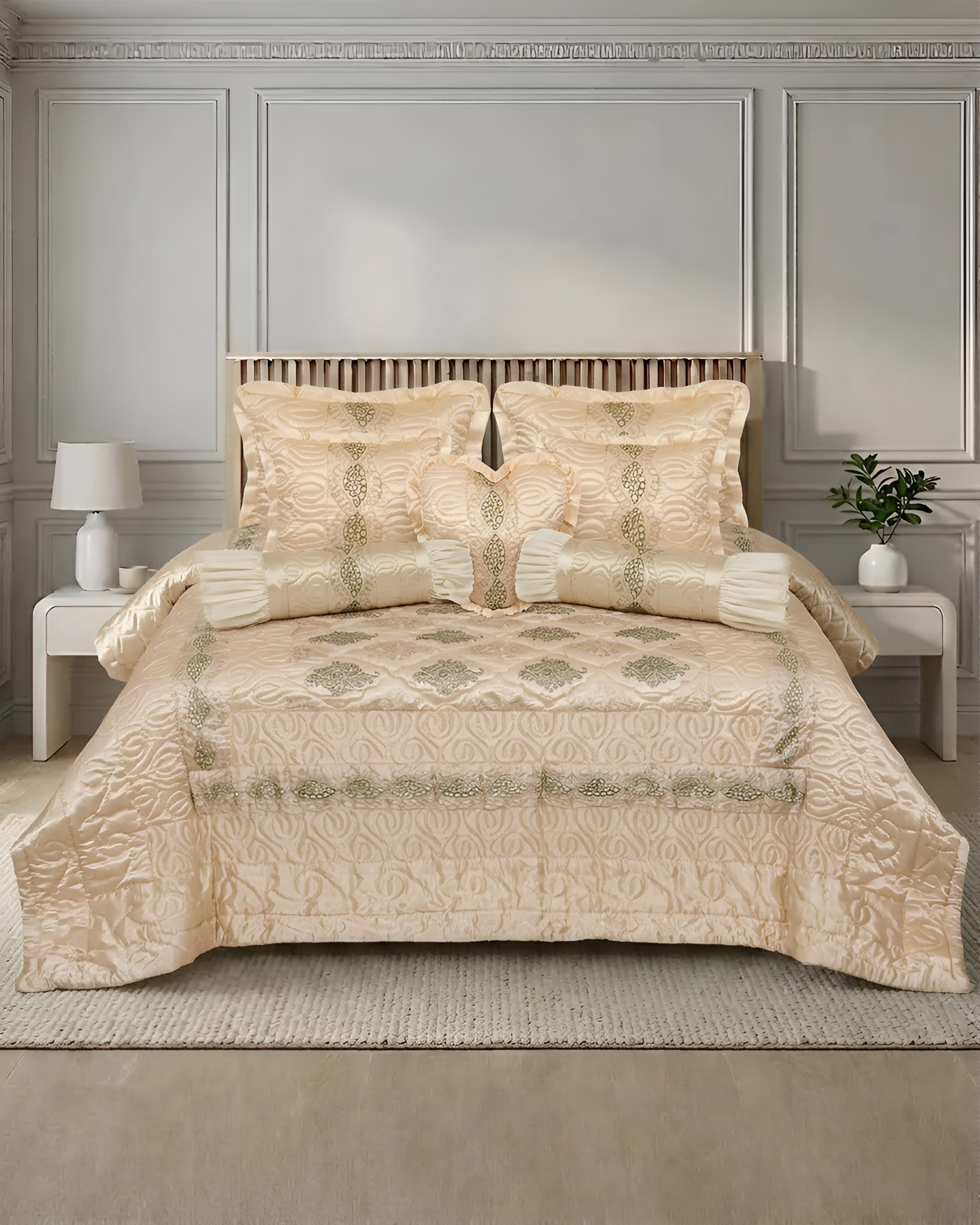 Ruby Silk 9 Piece Embroidered Bed Set -Velvet Aura