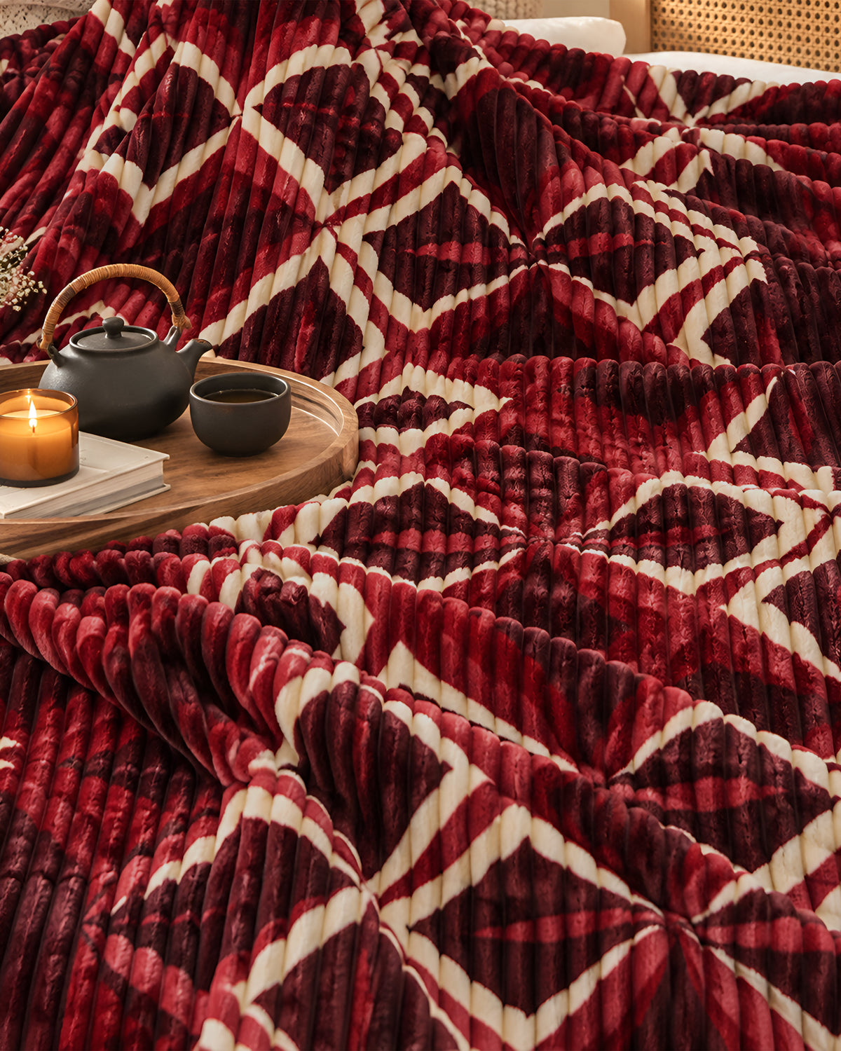 Nova Ribbed Throw Blanket - Ruby