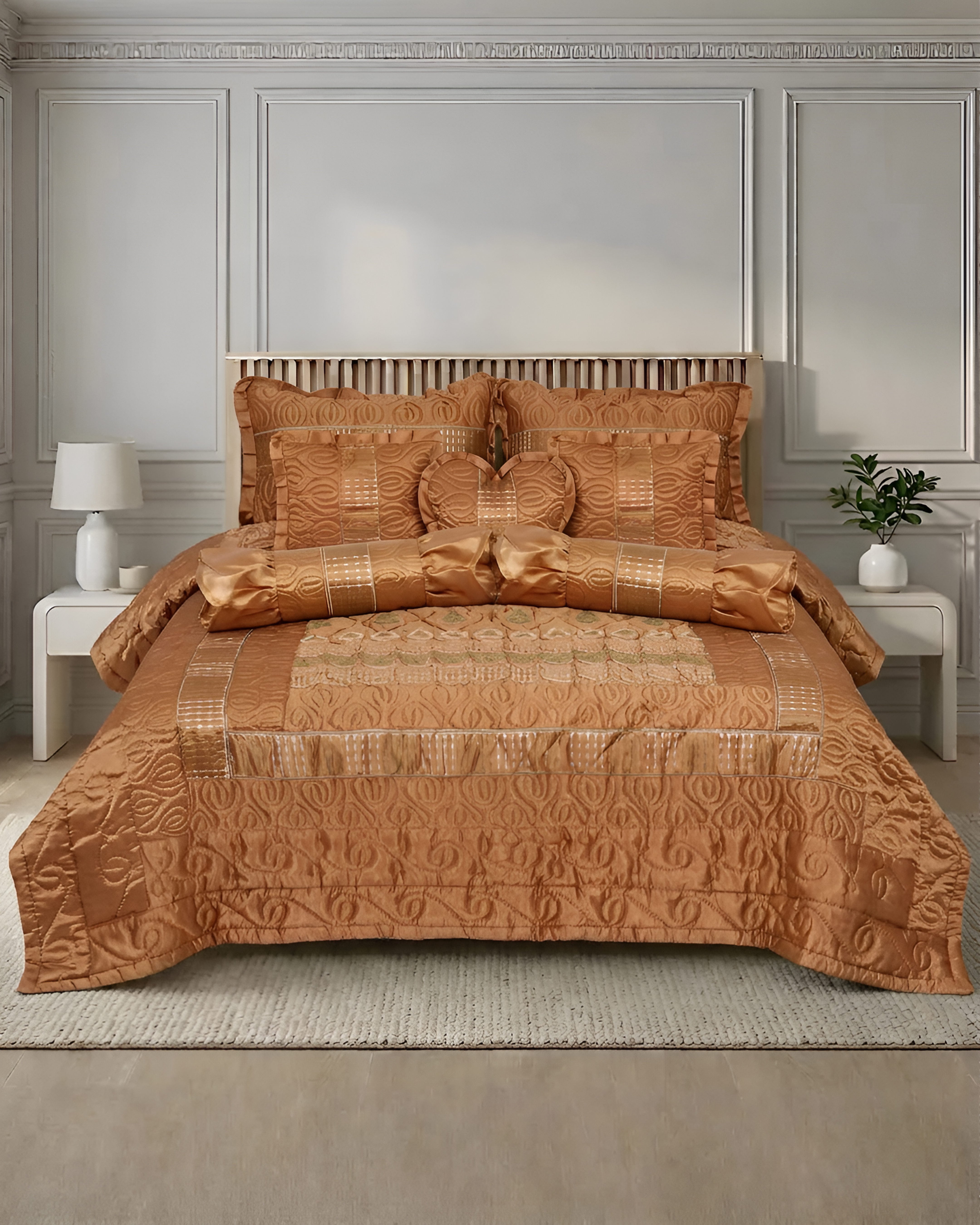 Ruby Silk 9 Piece Embroidered Bed Set - Opal Elegance