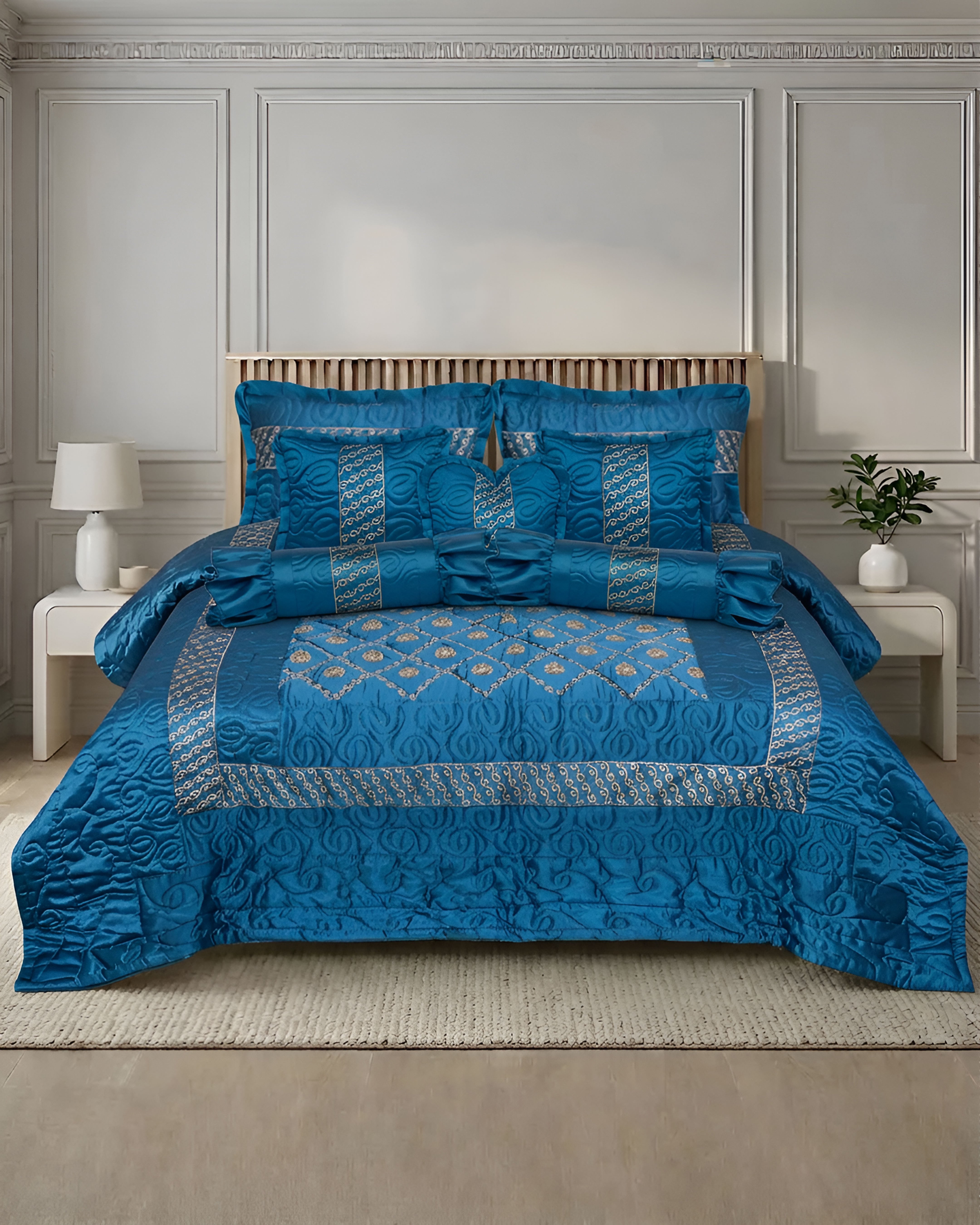 Ruby Silk 9 Piece Embroidered Bed Set -Elysian