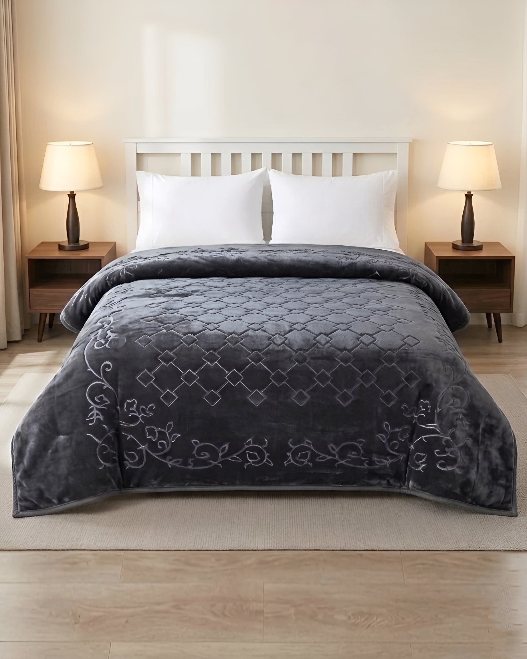 Moonlight Cloudy 4KG 2-Ply Double Bed Blanket - Charcoal