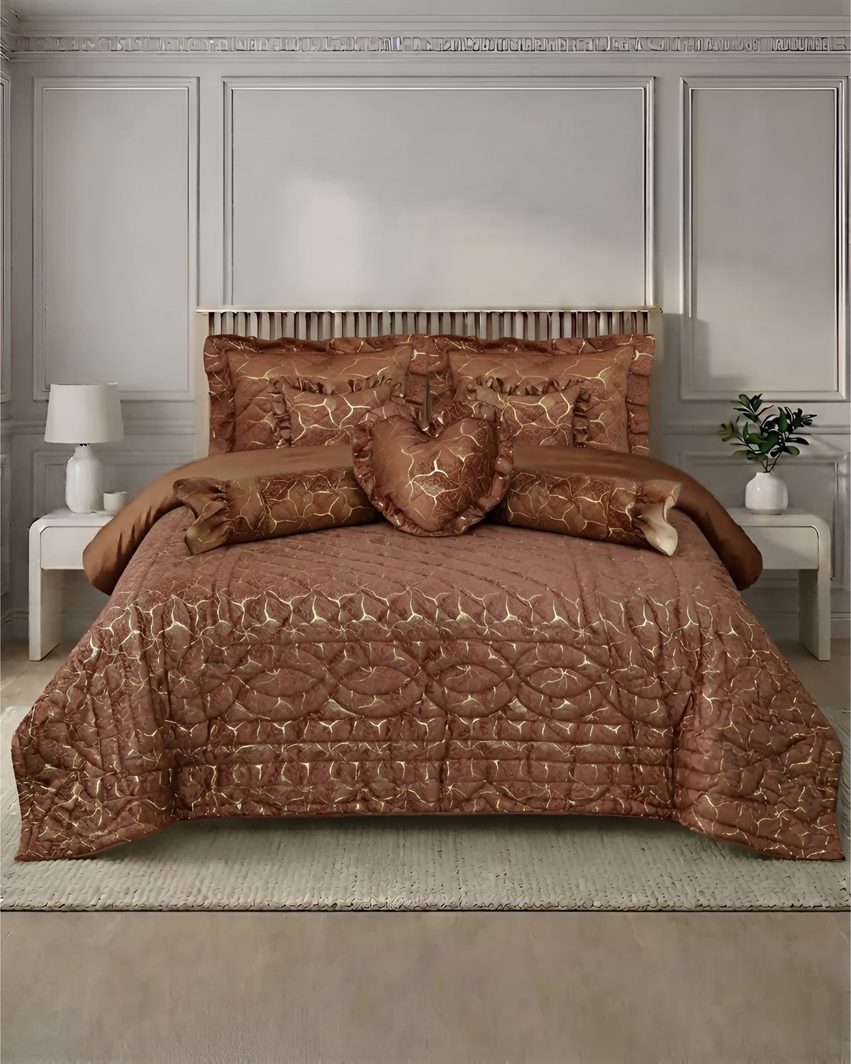 Maia Bed Set 9 Pieces- Rust