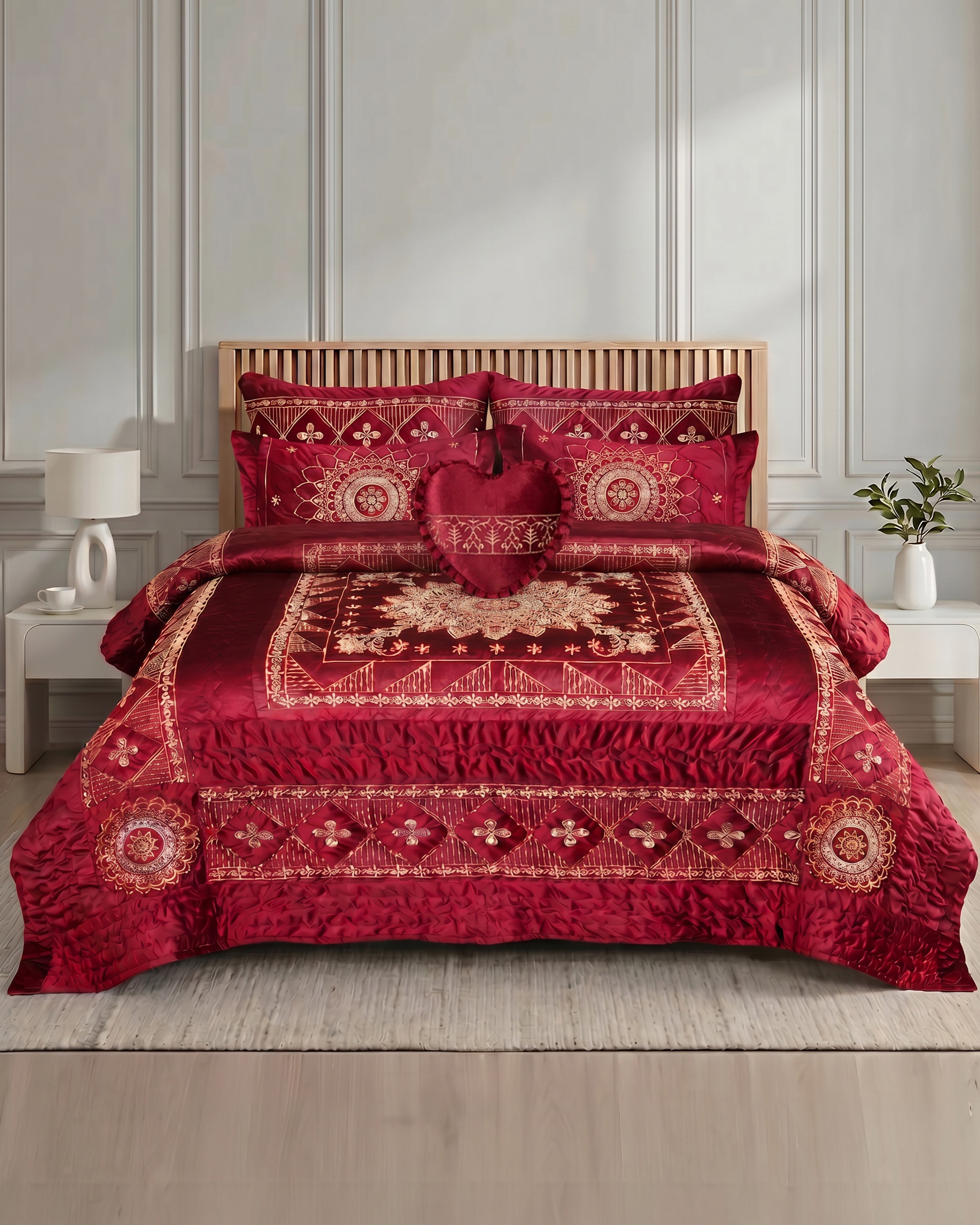 Shahnoor Bed Set 7 Pieces-Maroon