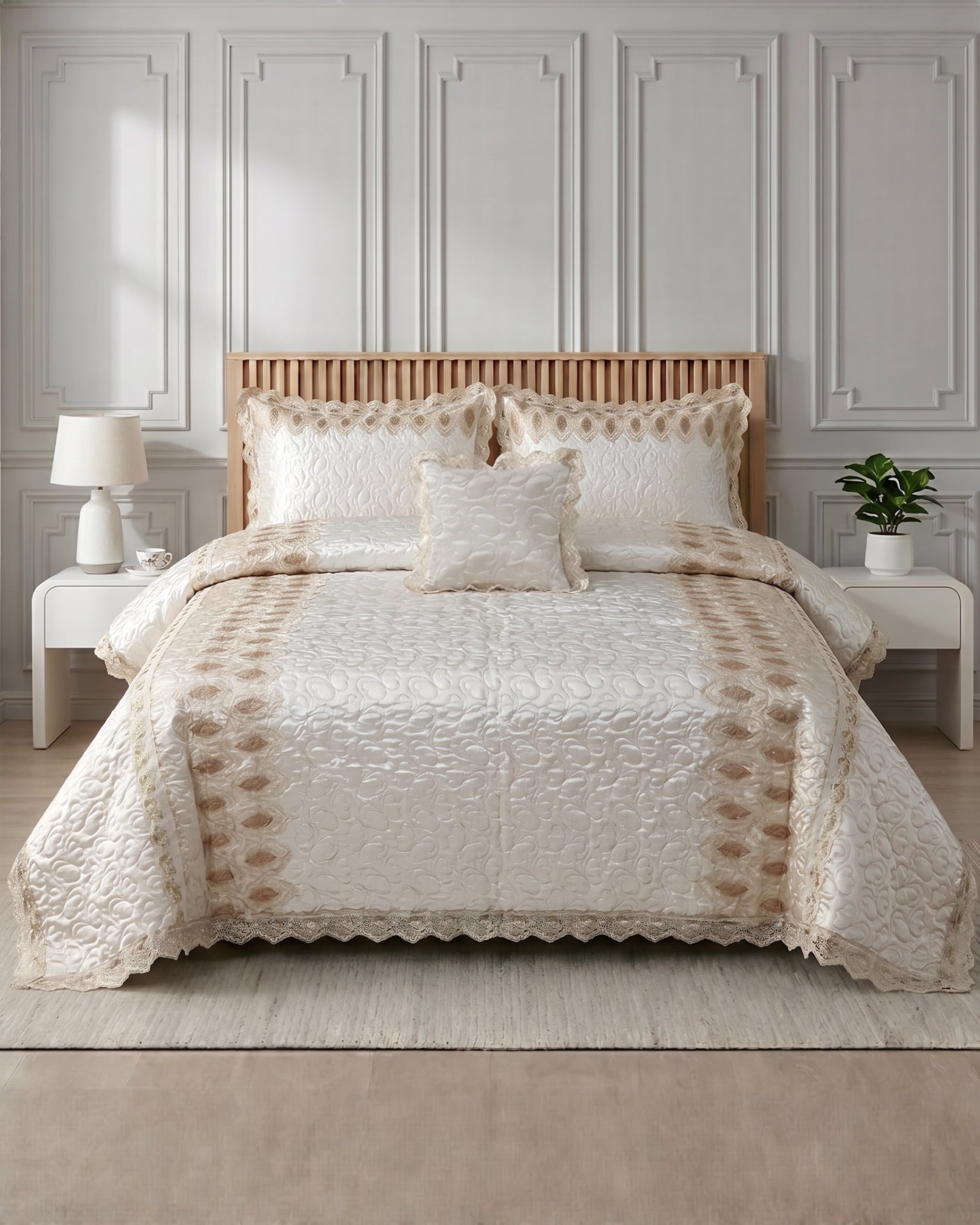Opal 4 Piece Silk Bed Set- Cream