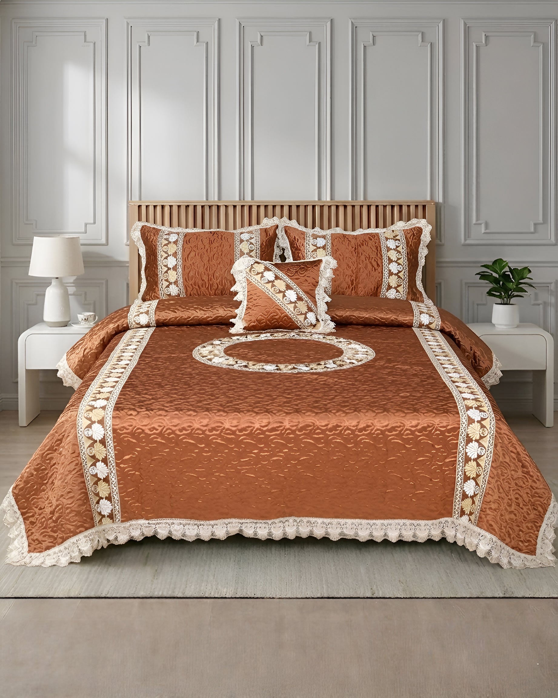 Opal 4 Piece Silk Bed Set- Peach