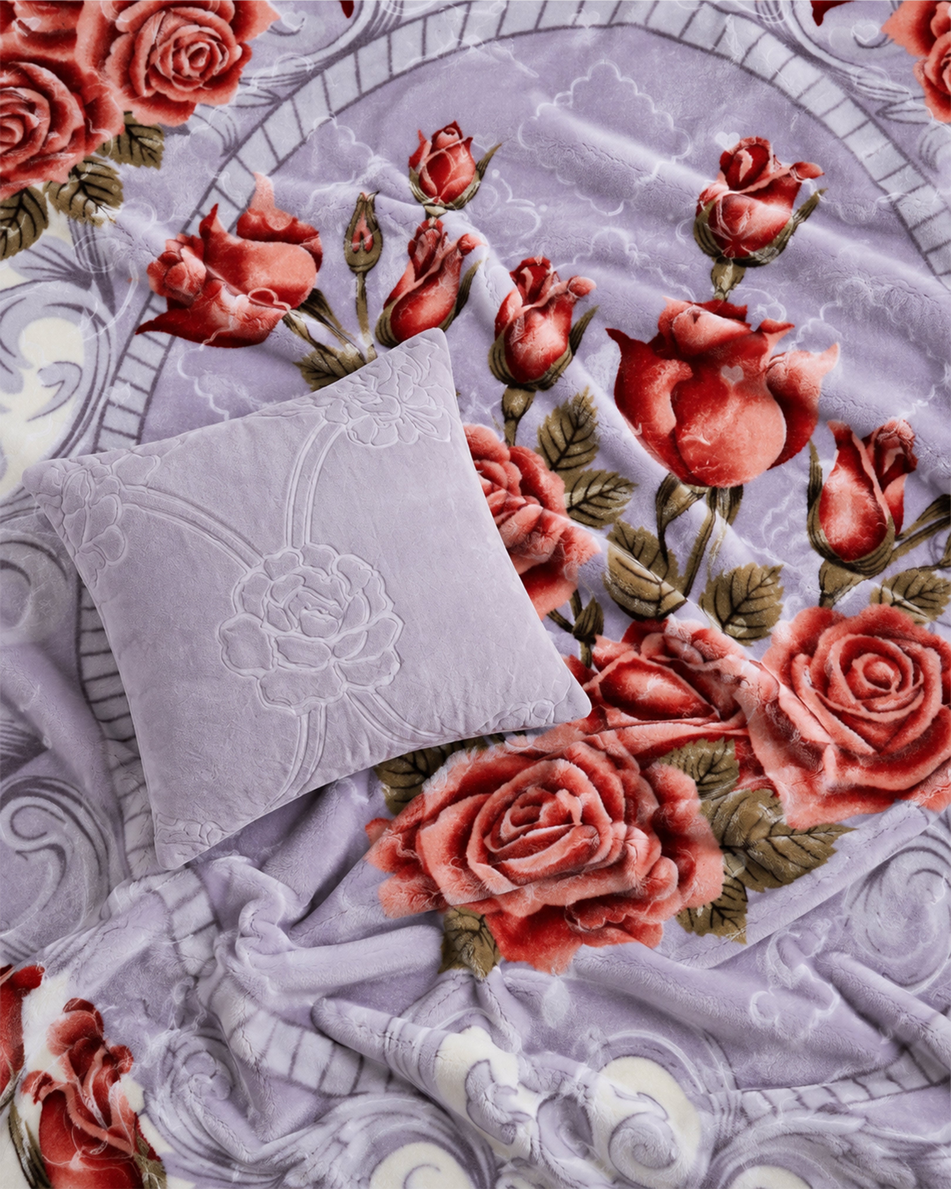 Arzoo Cloudy Bridal Bed Set 7 Pcs - Slate