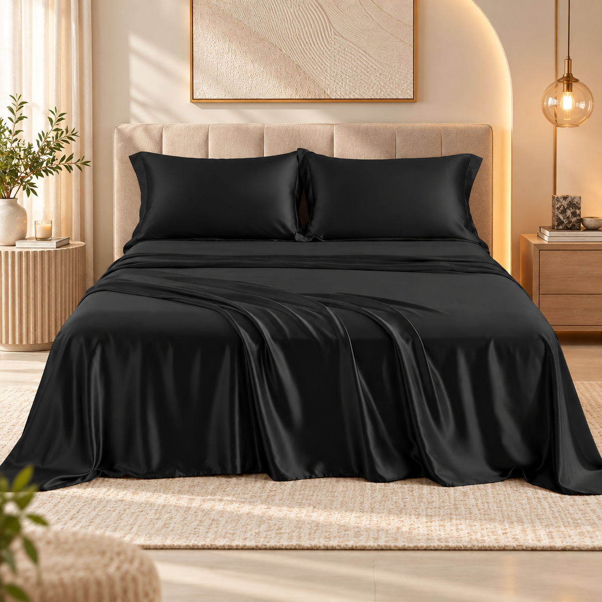 Silk Satin Bed Sheets with Pillow Covers