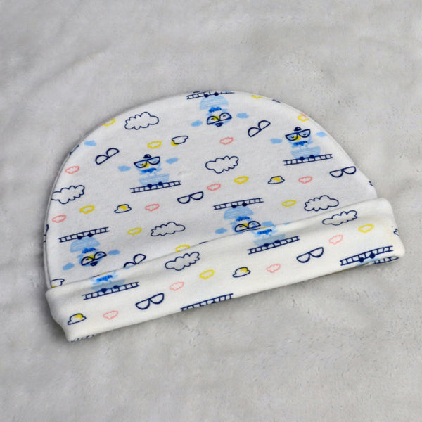 Infant Printed Baby Cap- White and Blue