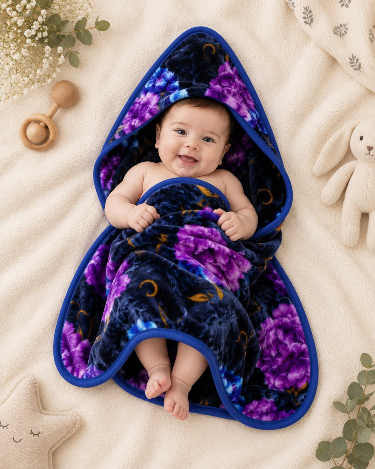 Precious 1-Ply Hood Baby Blanket - Dark Navy