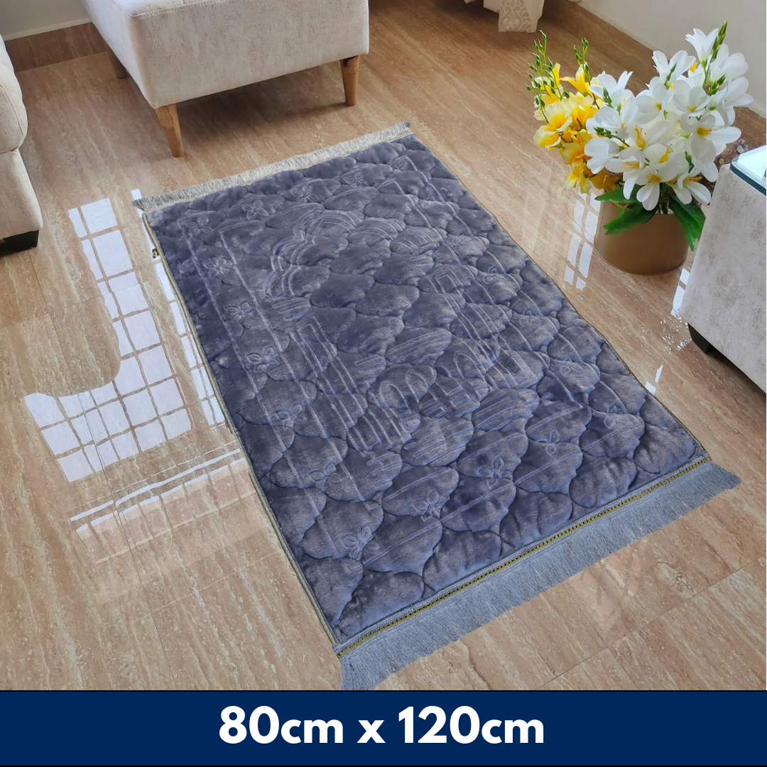 Mughal Janamaz  Embossed Prayer Mat- Ash Gray