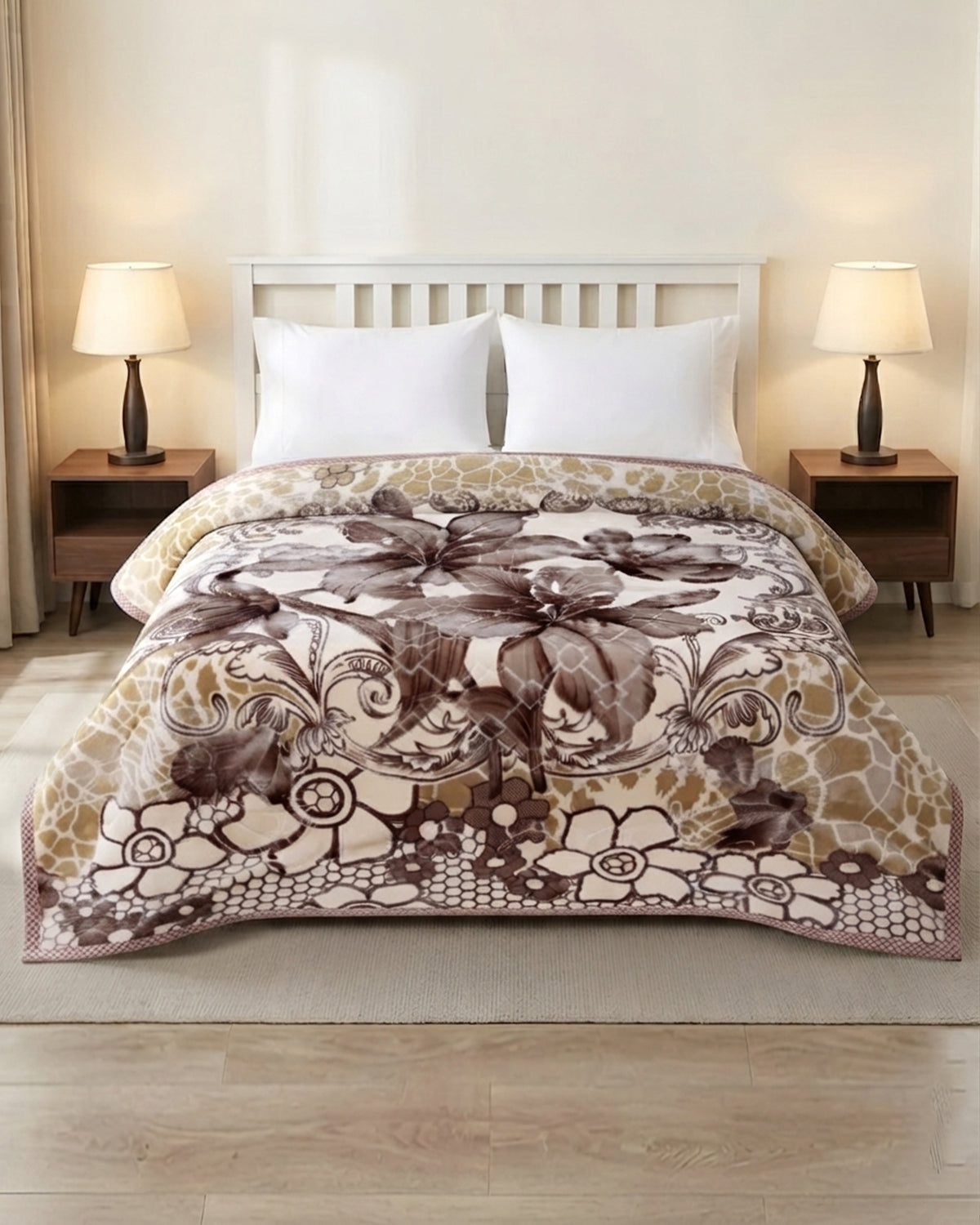Moonlight Cloudy 4KG 2-Ply Double Bed Blanket- Caffeine