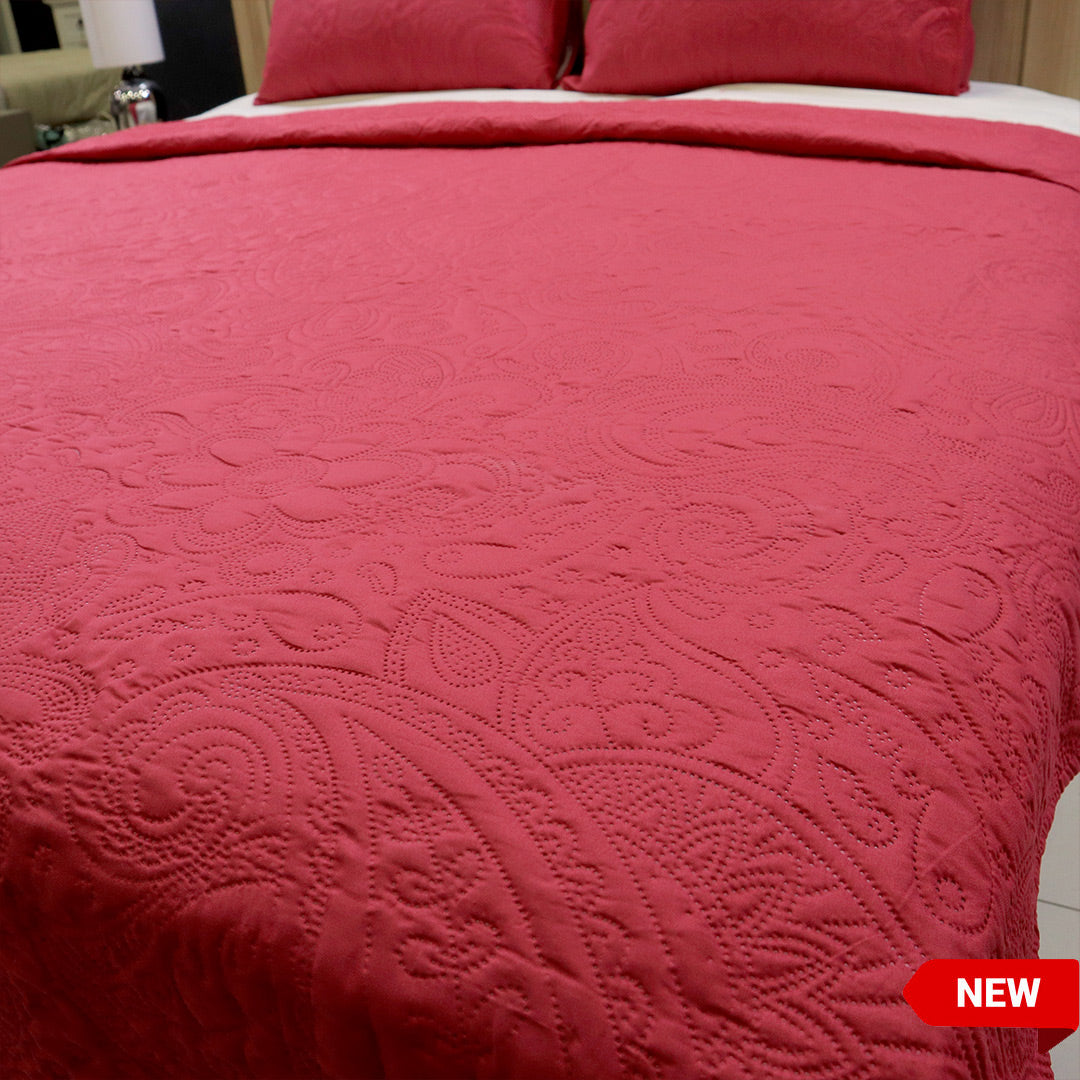 Luxe Bed Spread Cherry Bomb Quilted Jacquard Embossed