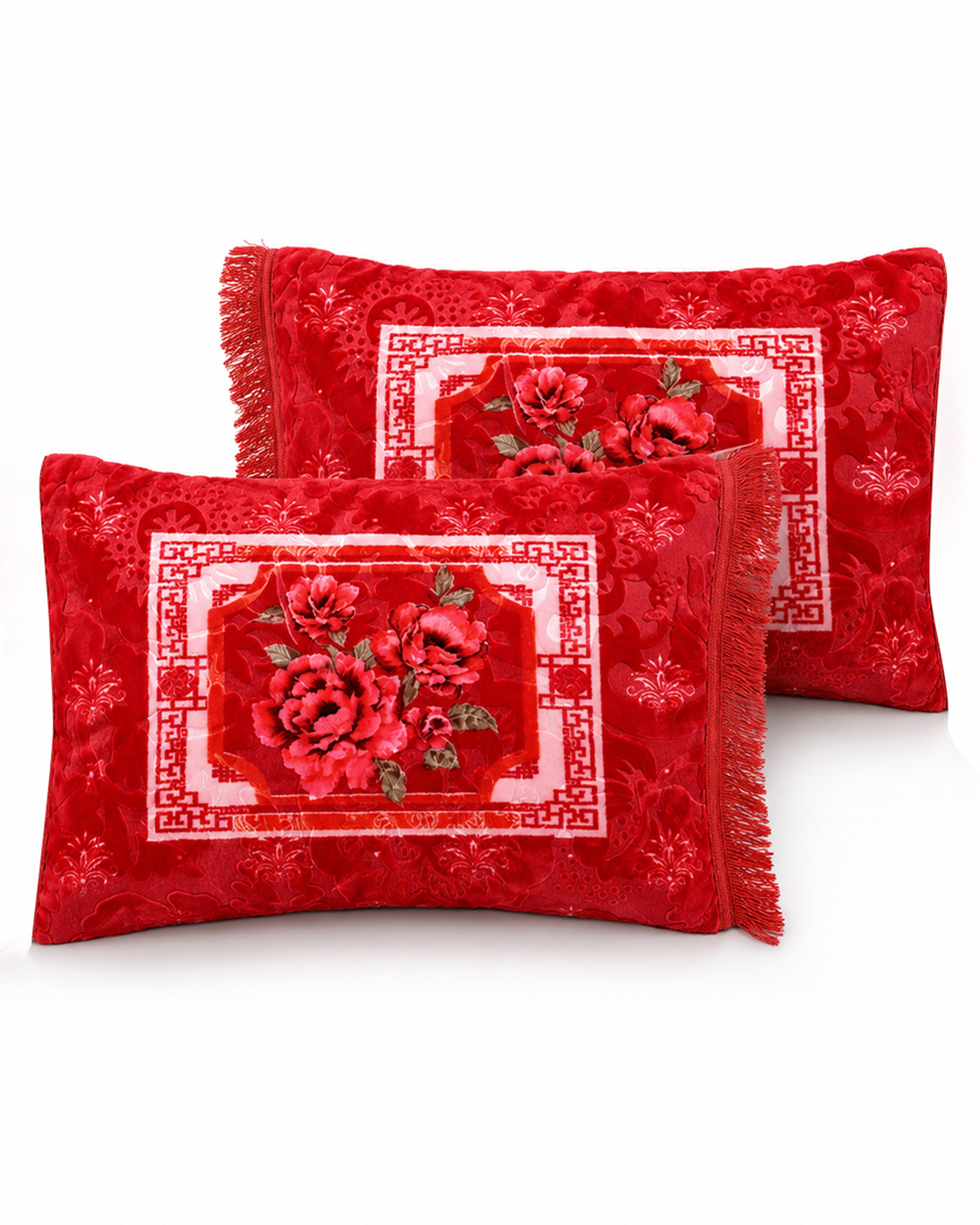 Printed Pillow Covers Pair - Crimson