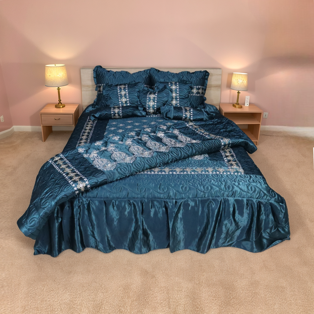 Ruby Silk 9 Piece Embroidered Bed Set-Jade