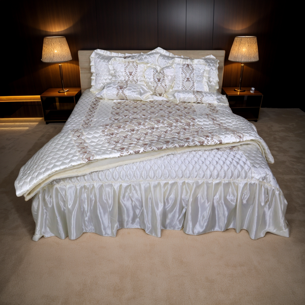 Ruby Silk 9 Pieces Embroidered Bed Set - Vanilla Bliss