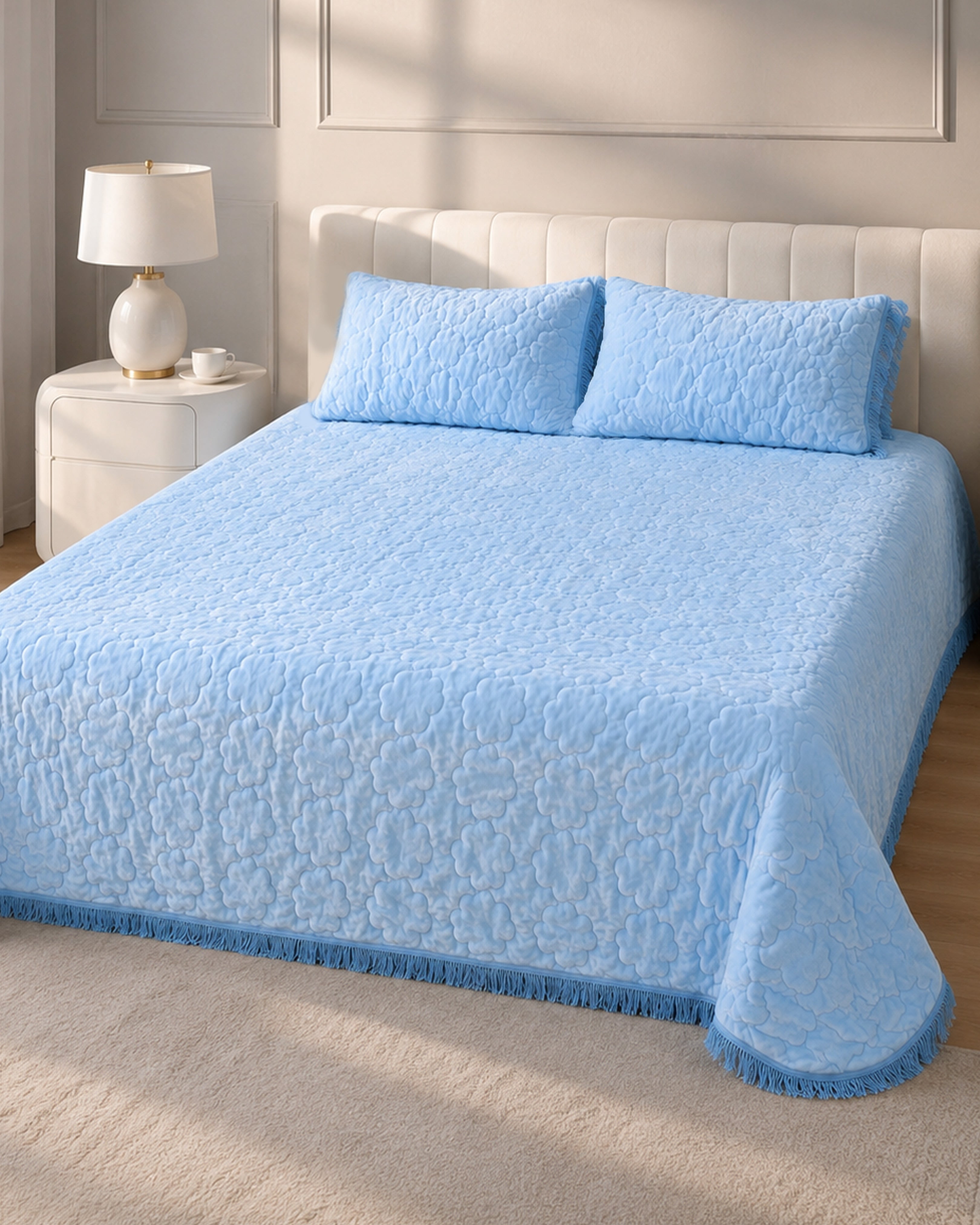 Deluxe Mink 3 Pieces Bed Set- Blue