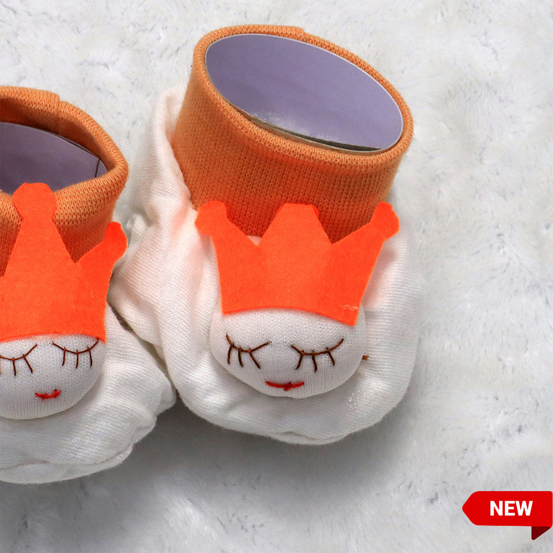 Newborn Baby Shoes- White and Orange