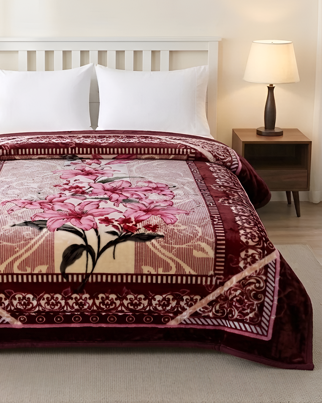 Moonlight Cloudy 4KG 2-Ply Double Bed Blanket - Berry Blossom