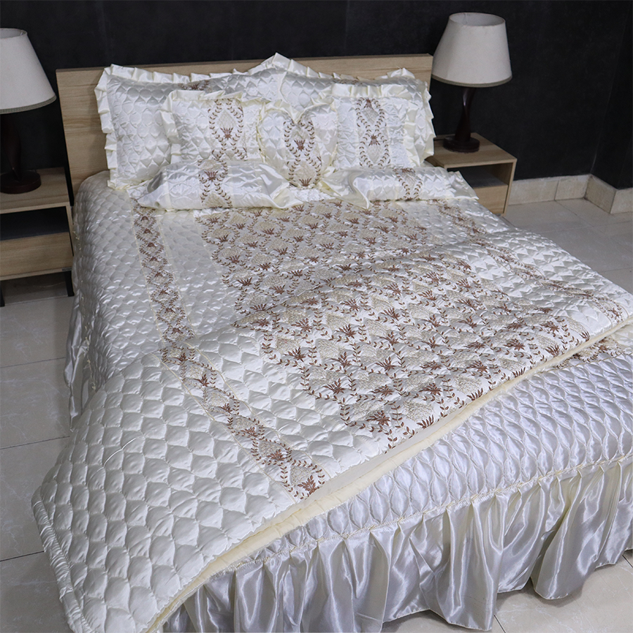 Ruby Silk 9 Pieces Embroidered Bed Set - Vanilla Bliss
