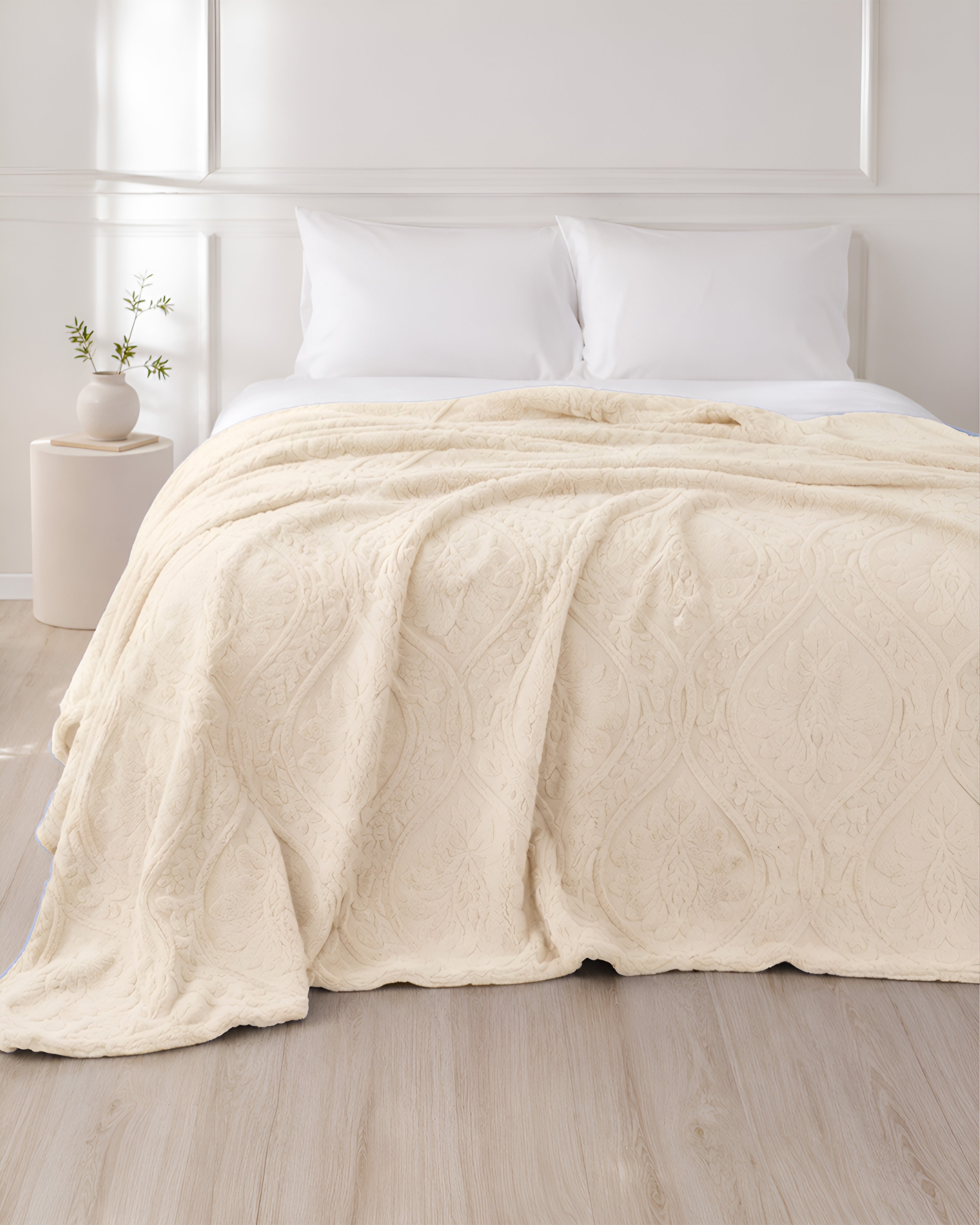 Sherpa Jacquard Throw Blanket - Cream