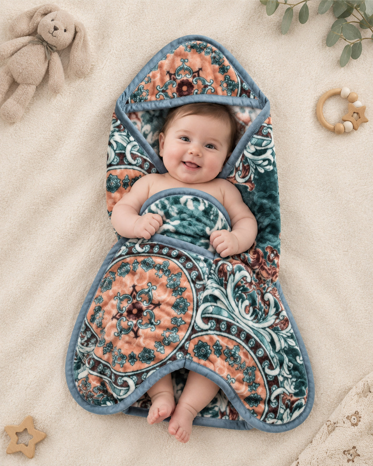 Precious 1-Ply Hood Baby Blanket - Powder Blue