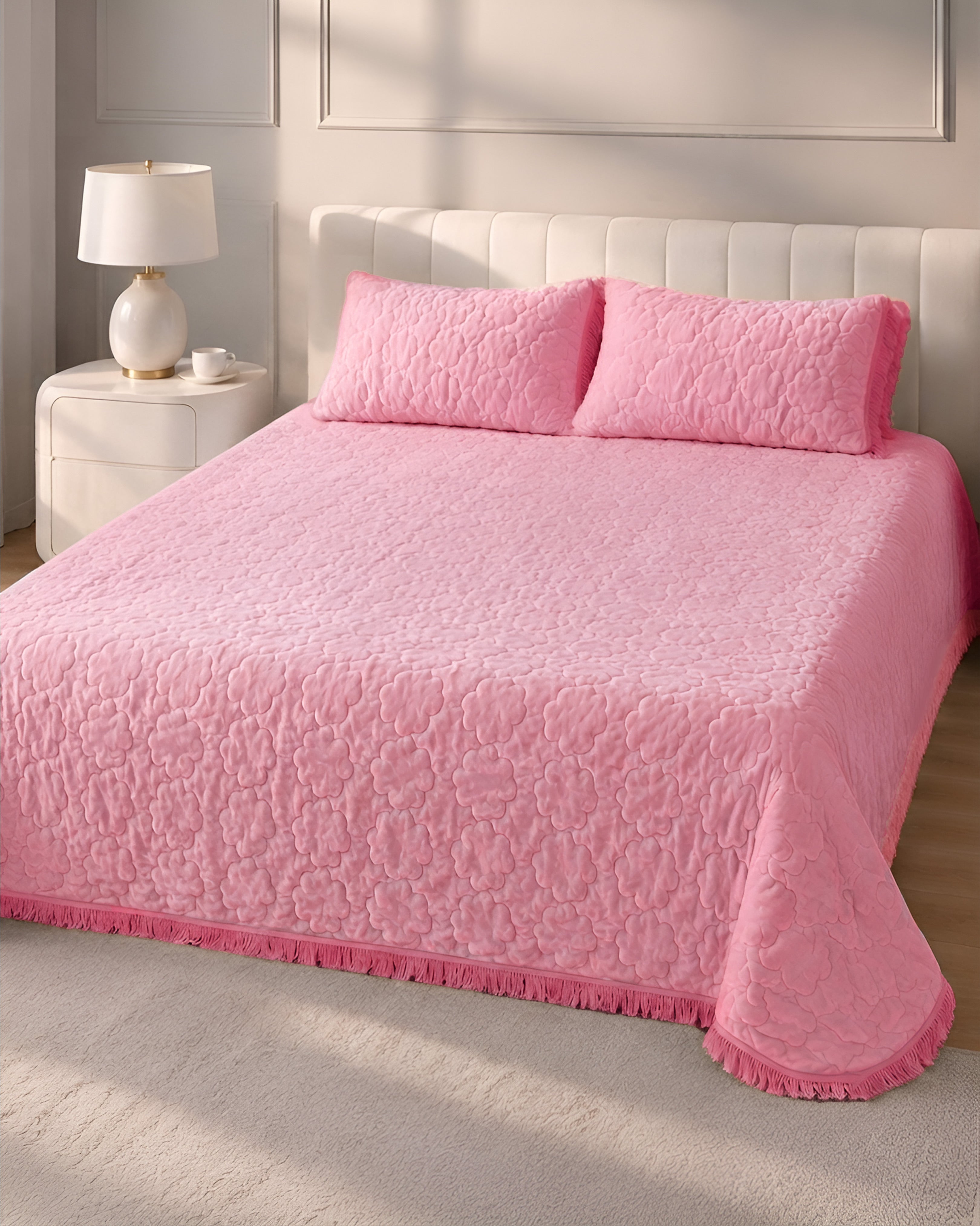 Deluxe Mink 3 Pieces Bed Set- Pink