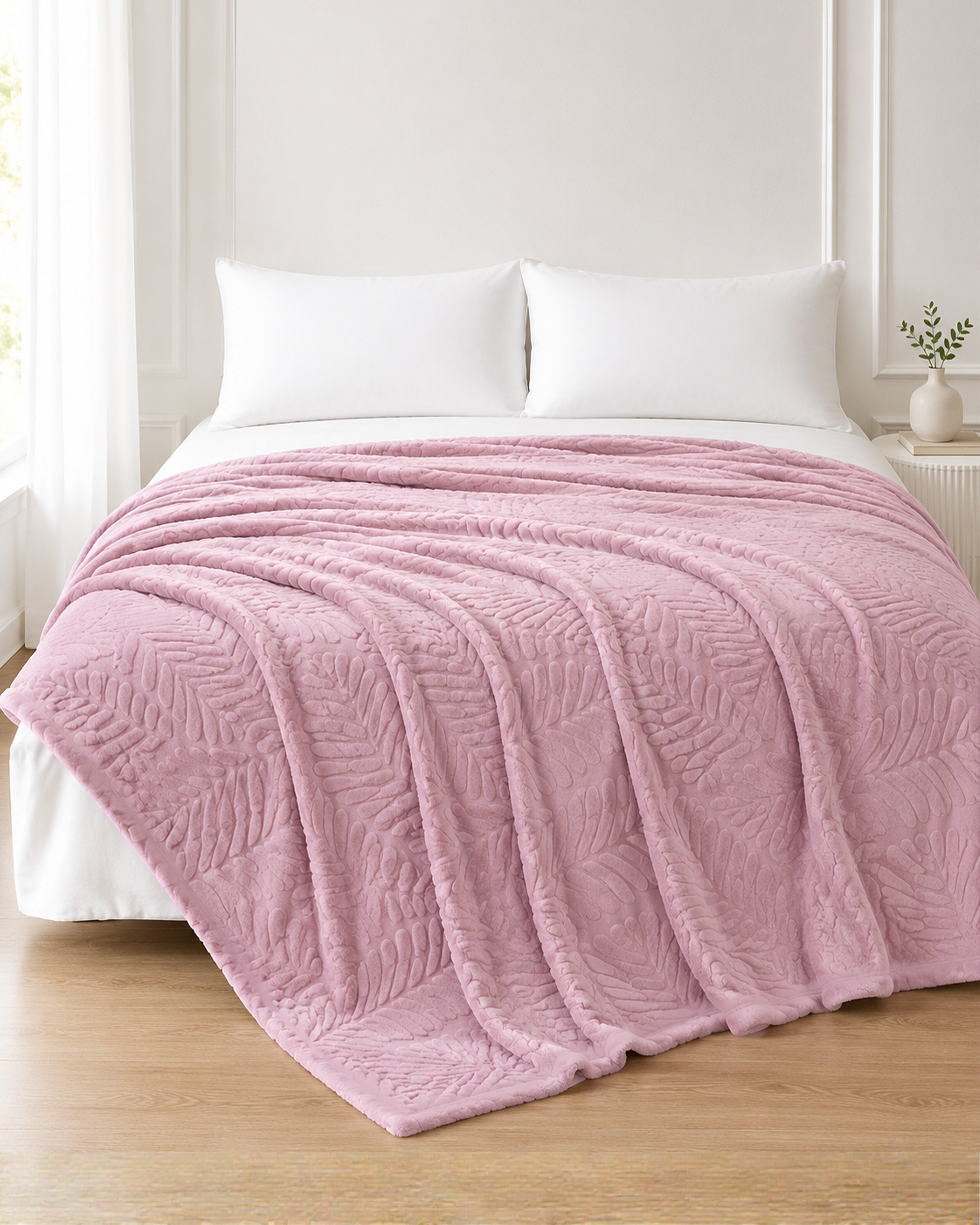 Rabbit Fur Throw Blanket - Pink