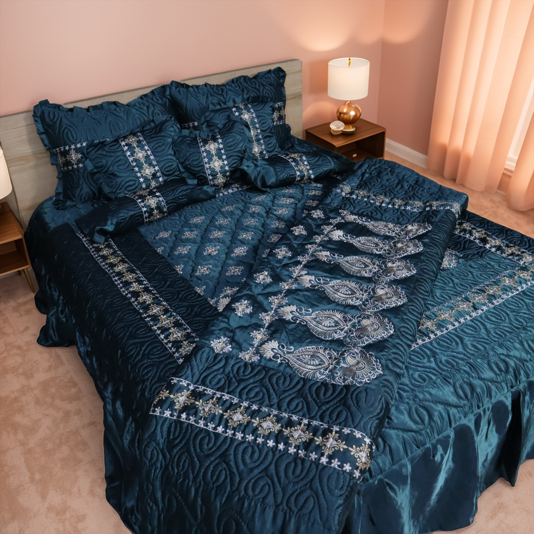 Ruby Silk 9 Piece Embroidered Bed Set-Jade