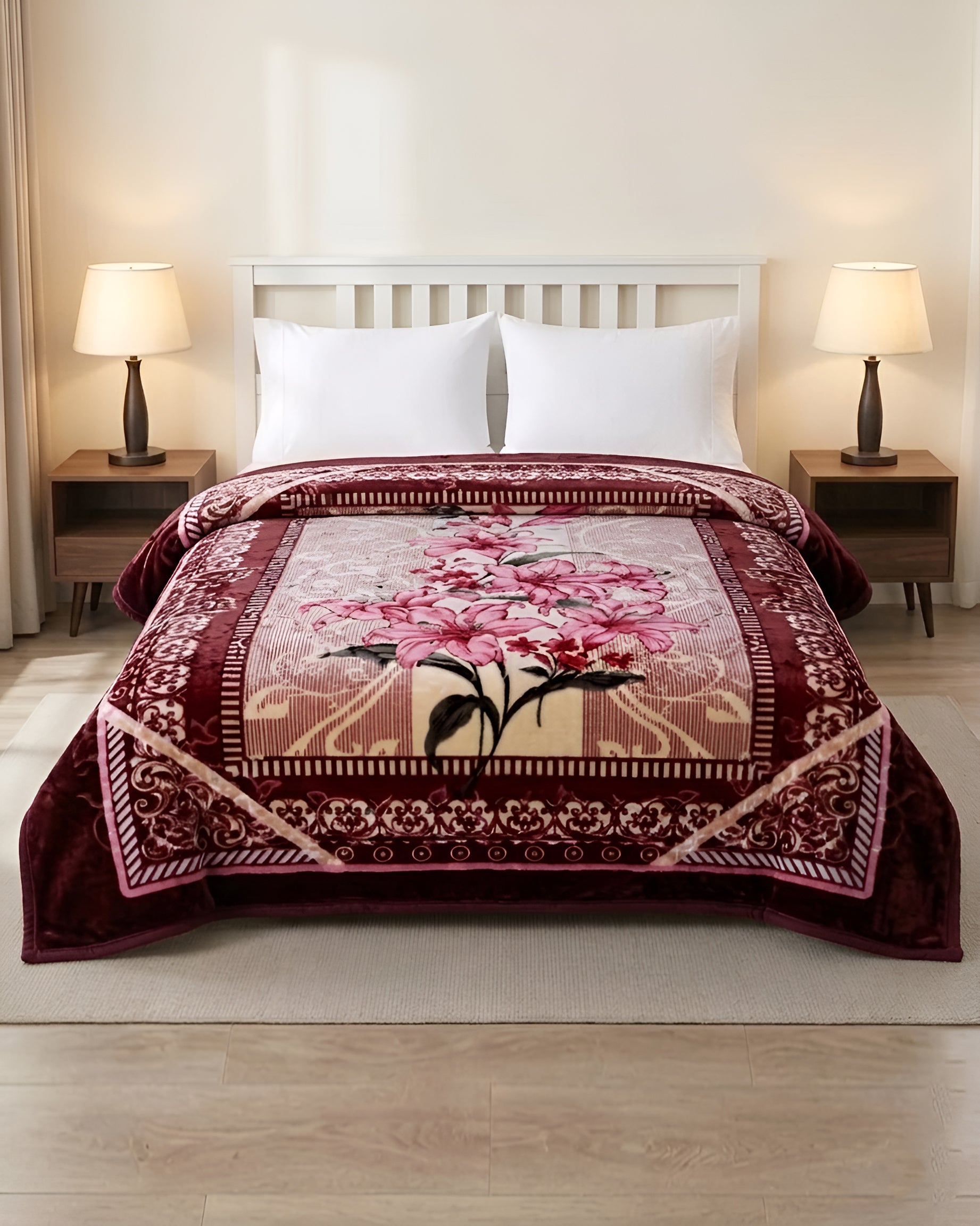 Moonlight Cloudy 4KG 2-Ply Double Bed Blanket - Berry Blossom