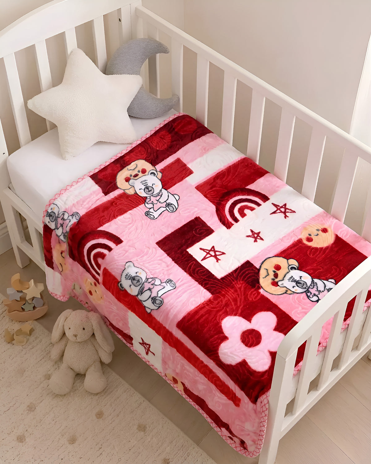 Little Star 1-Ply Cot Baby Blanket - Ruby