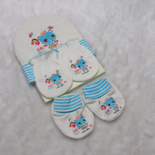 3 Pieces Baby Cap Set- White and Blue