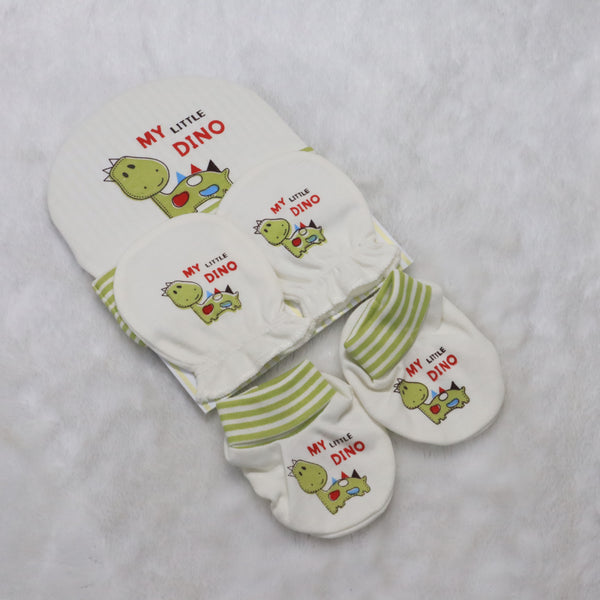 3 Pieces Baby Cap Set- White and Green