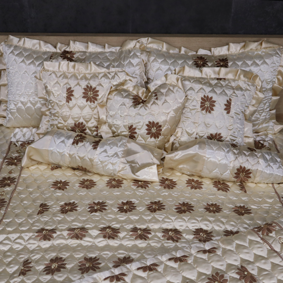 Ruby Silk 9 Pieces Embroidered Bed Set - Moonlit Bliss