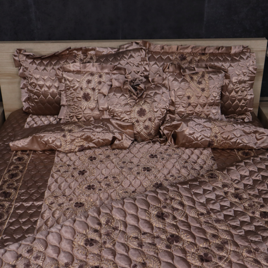 Ruby Silk 9 Pieces Embroidered Bed Set - Hazel Bliss