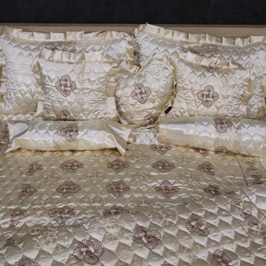 Ruby Silk 9 Pieces Embroidered Bed Set - Ivory Bliss