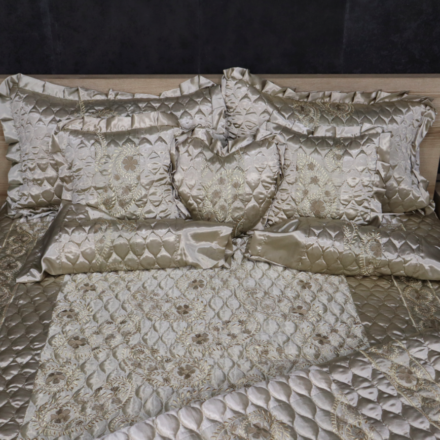 Ruby Silk 9 Pieces Embroidered Bed Set - Mint Bliss