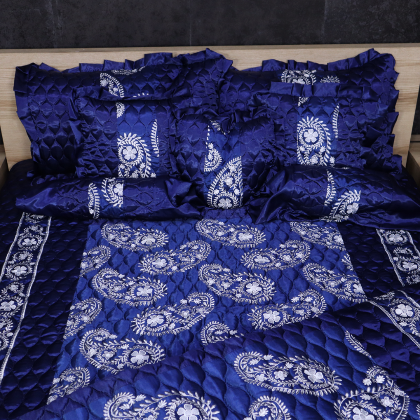 Ruby Silk 9 Pieces Embroidered Bed Set - Twilight Bliss