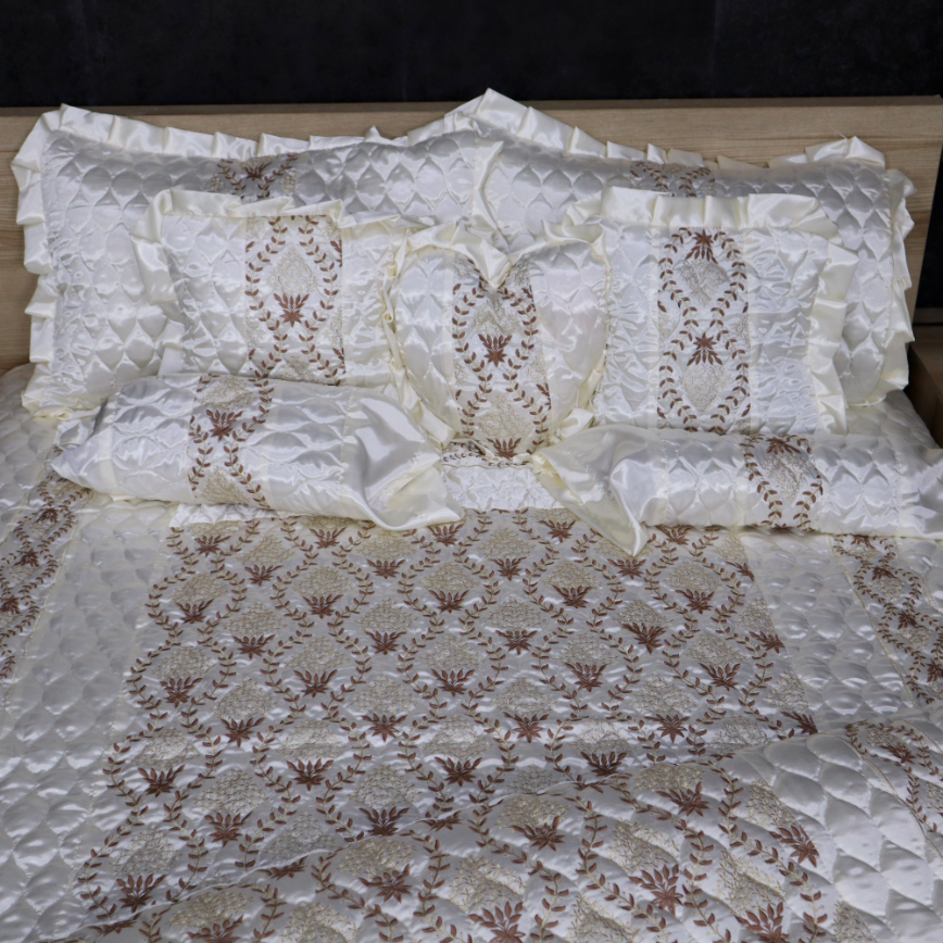 Ruby Silk 9 Pieces Embroidered Bed Set - Vanilla Bliss