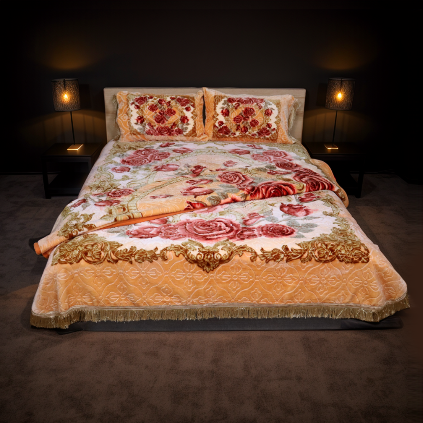Twilight Marvell Bed Set 4 Piece-Beige Petals