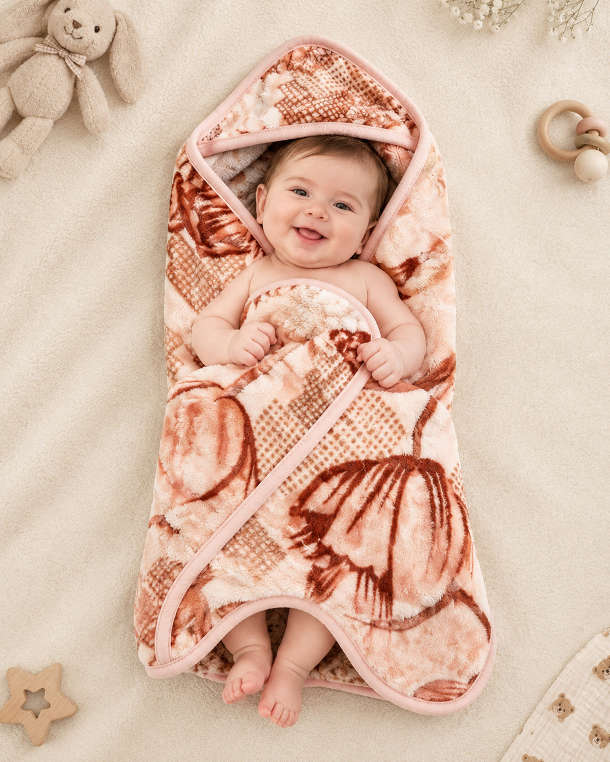 Precious 1-Ply Hood Baby Blanket - Pastel Pink