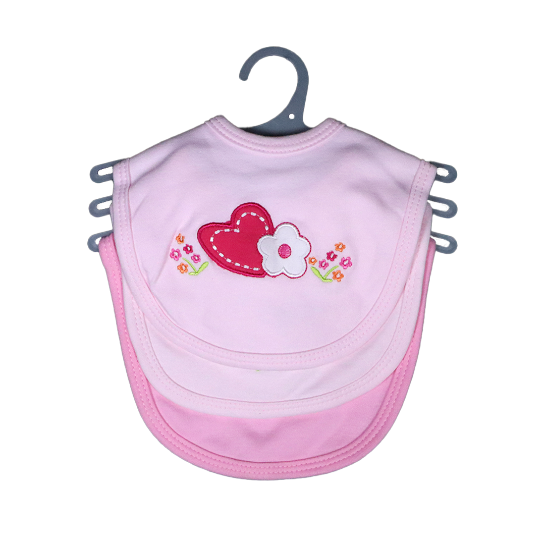 Pack of 3 Baby Bibs Set-Pink Heart