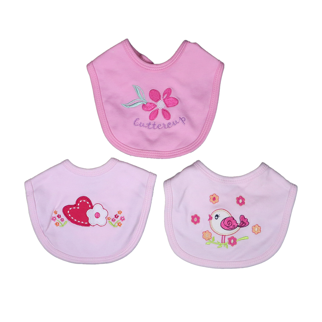 Pack of 3 Baby Bibs Set-Pink Heart