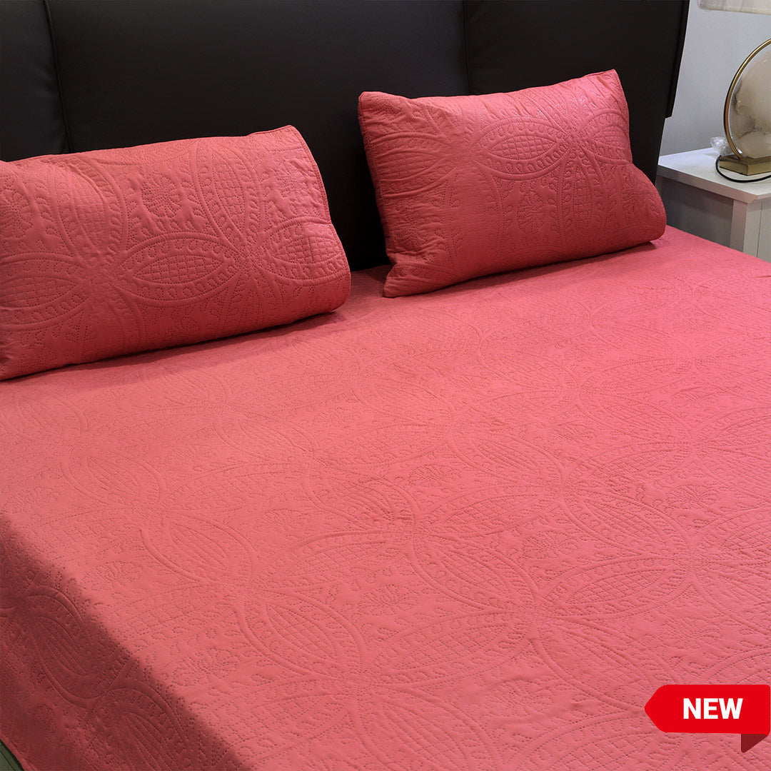 Luxe Bed Spread Coral Quilted Jacquard Embossed
