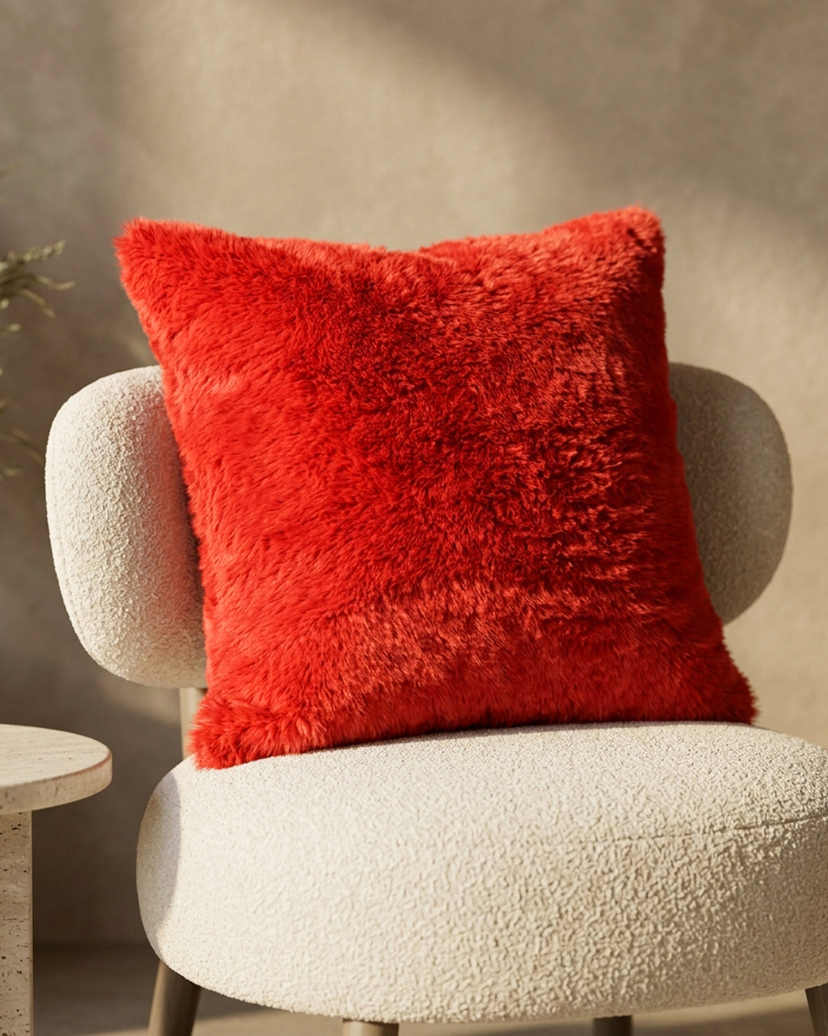 Shaggy Mink Cushion - Red