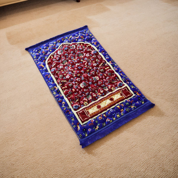 Mughal Janamaz Printed Prayer Mat-Cobalt