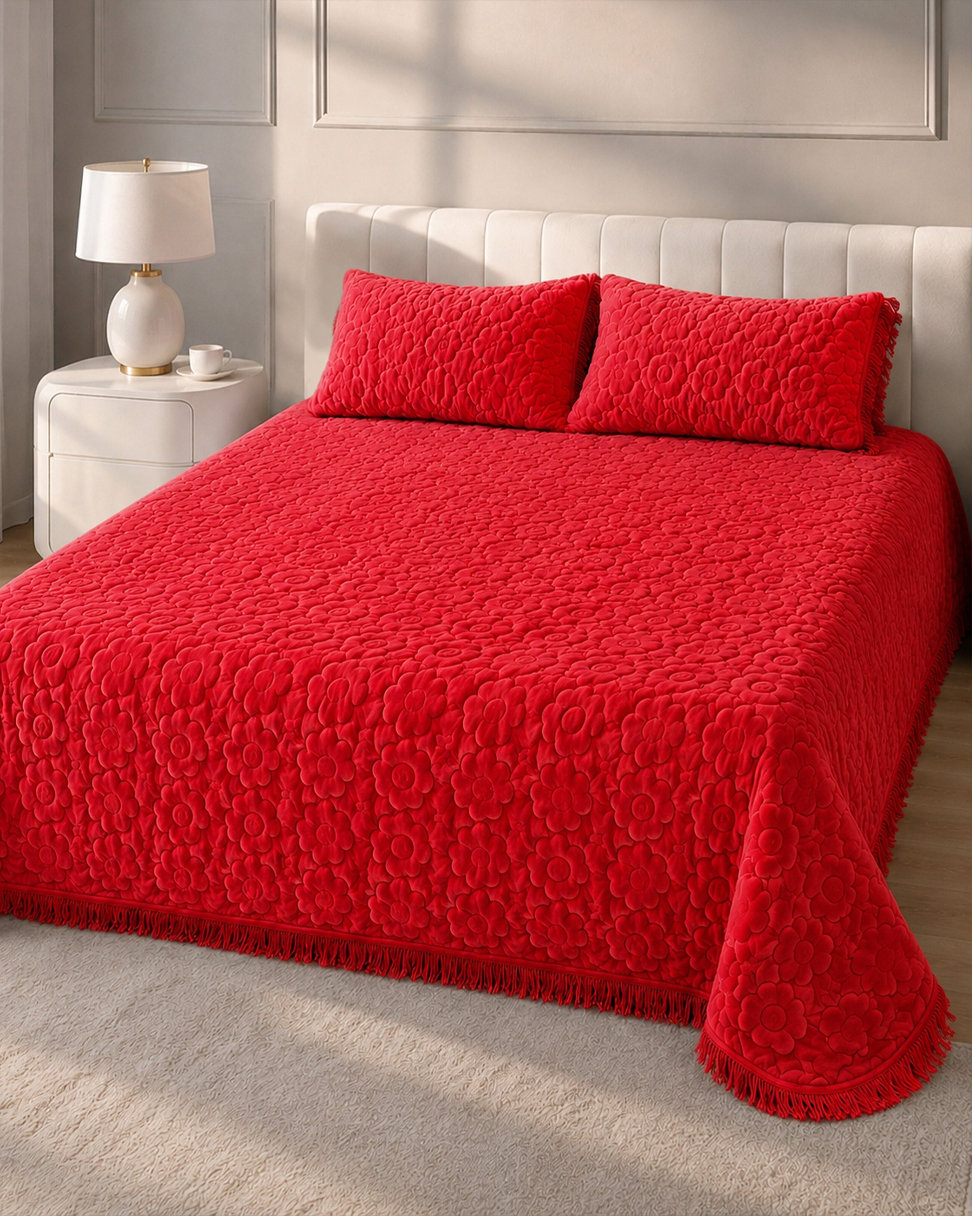 Deluxe Mink 3 Pieces Bed Set- Red