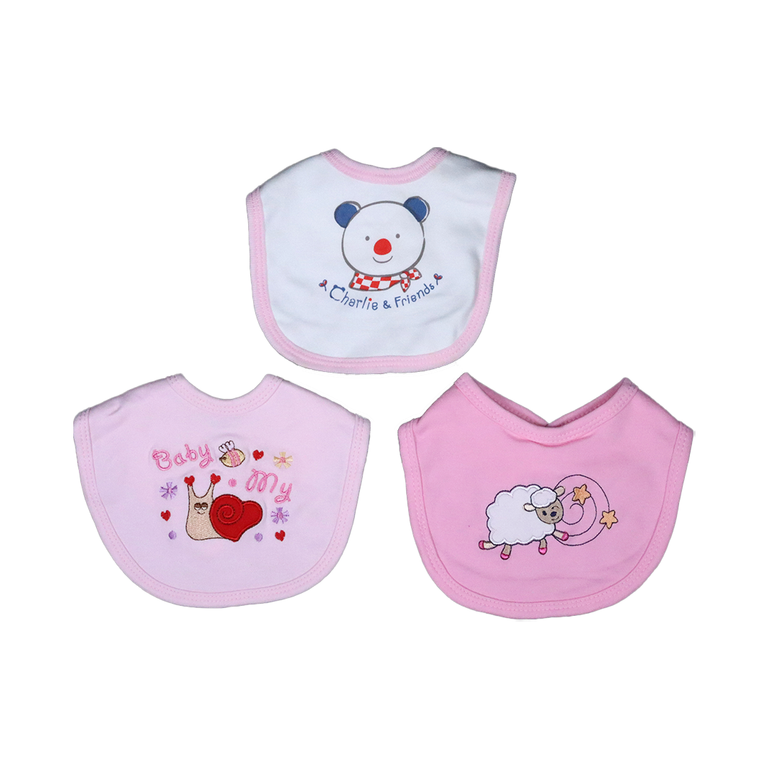 Pack of 3 Baby Bibs Set-Pink Snaily